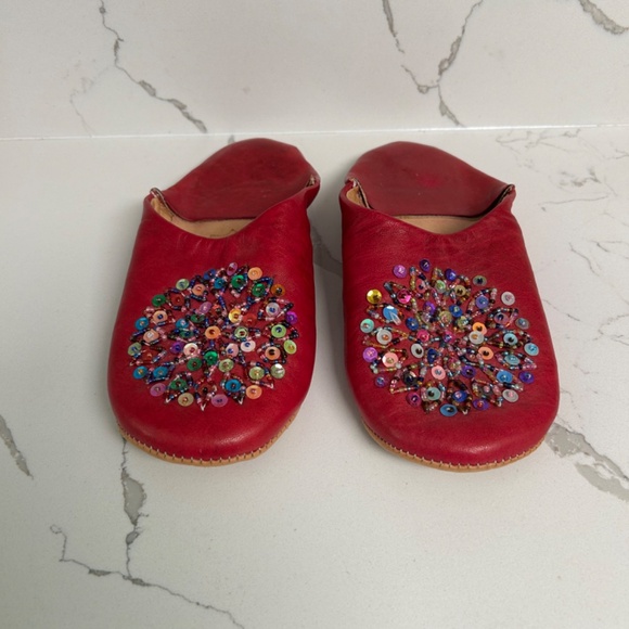 Handmade Leather Moroccan Beaded Slippers Women’s Small - Picture 2 of 6